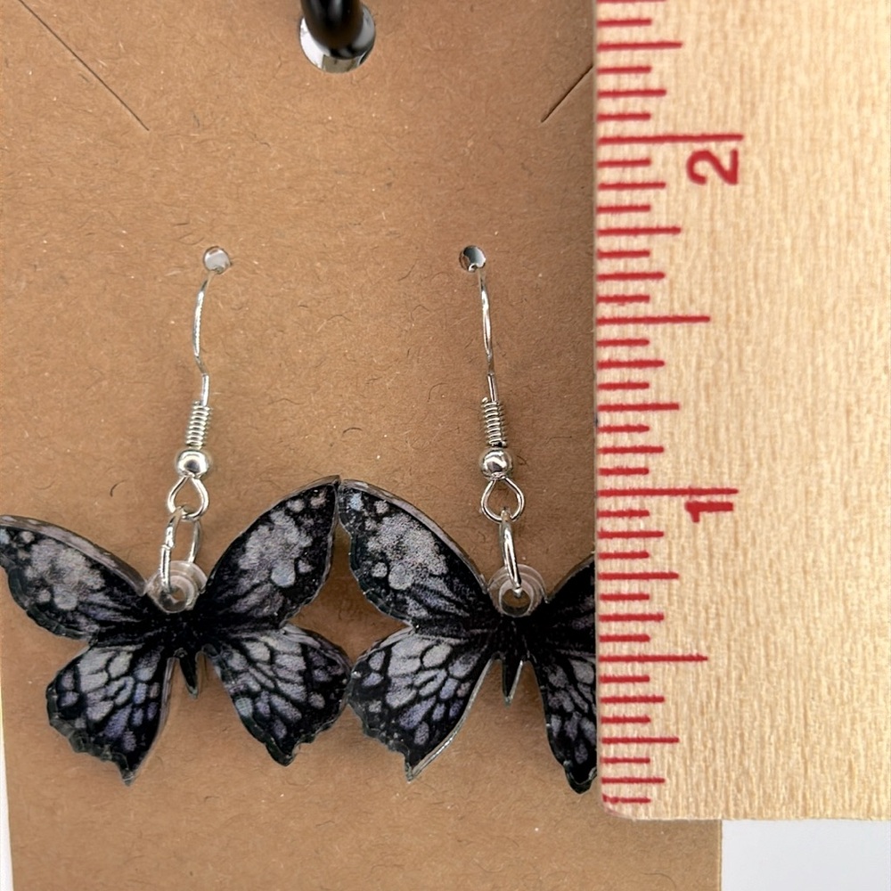 Chic Black Butterfly Drop Earrings - Elegant Acrylic - Picture 2 of 2